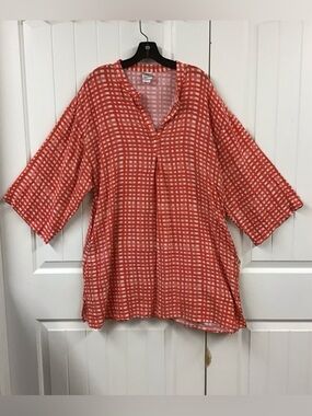 Natori Coral Grid-Print Tunic Top size XLarge